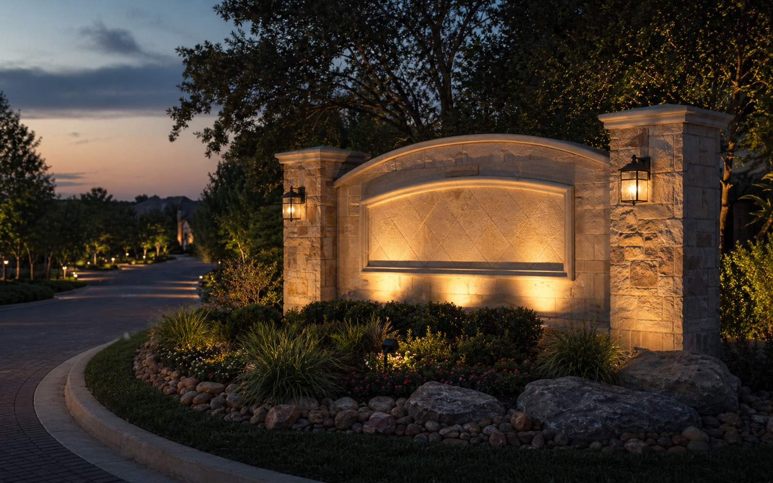 Neighborhood monument sign lighting