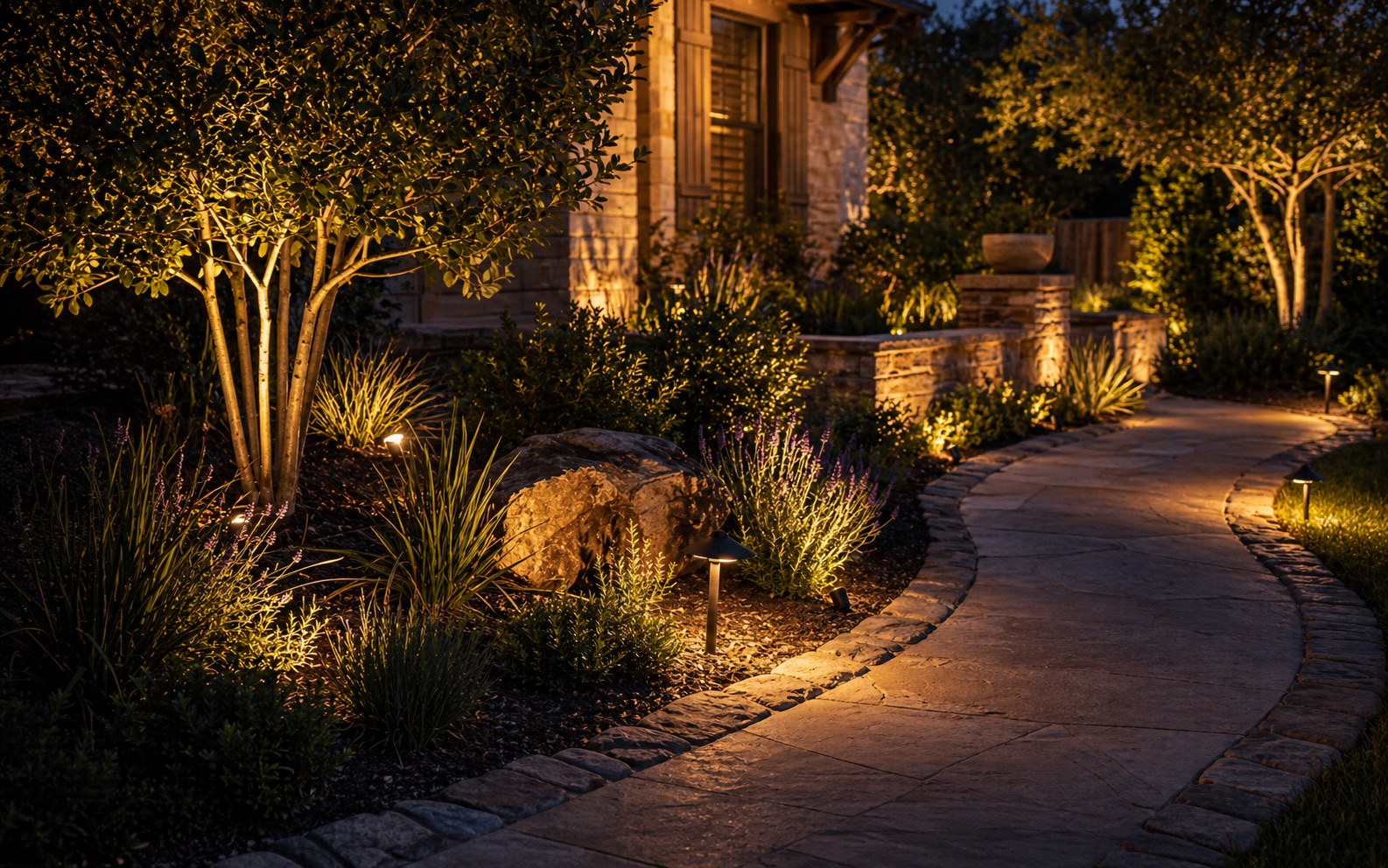Residential landscape bed and pathway lighting